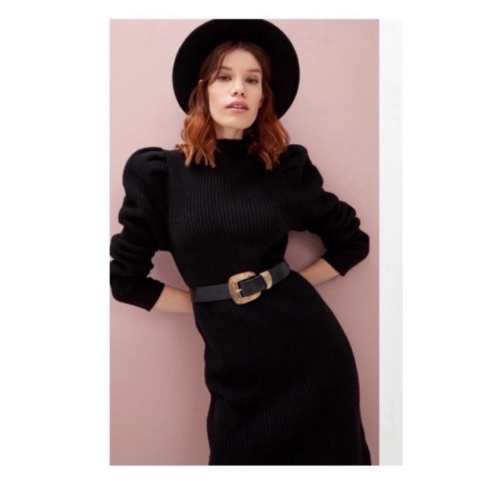New! SANDRO Paris Androsace Black Wool Knit Sweater Dress FR 40
